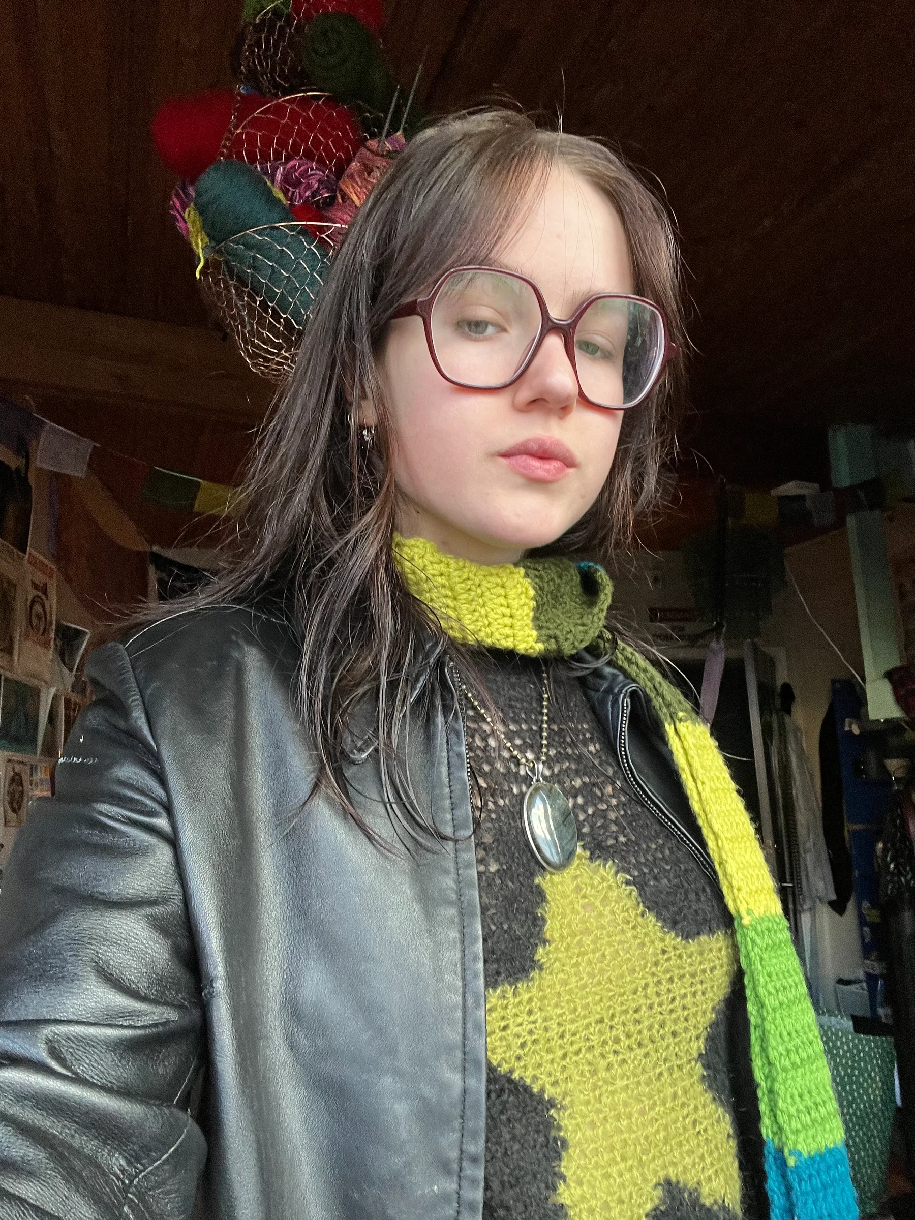 Replica Heaven by Marc Jacobs star sweater crocheted from mohair & handmade crochet scarf